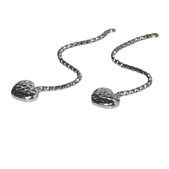 18KT SOLID WHITE GOLD RHODIUM HEART DANGLE EARRING ENHANCERS W/ FREE 14KT STUDS - Picture 2 of 13